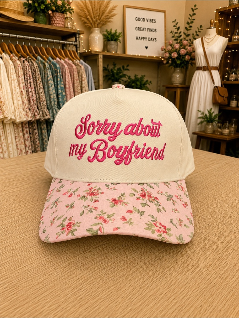 Boutique Sorry About My Boyfriend Floral Brim Snapback Hat NWT